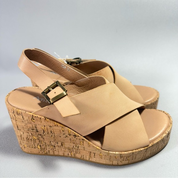 Sundance ANTELOPE New Brenna Tan Leather Cork Wedge Sandals - Picture 1 of 12